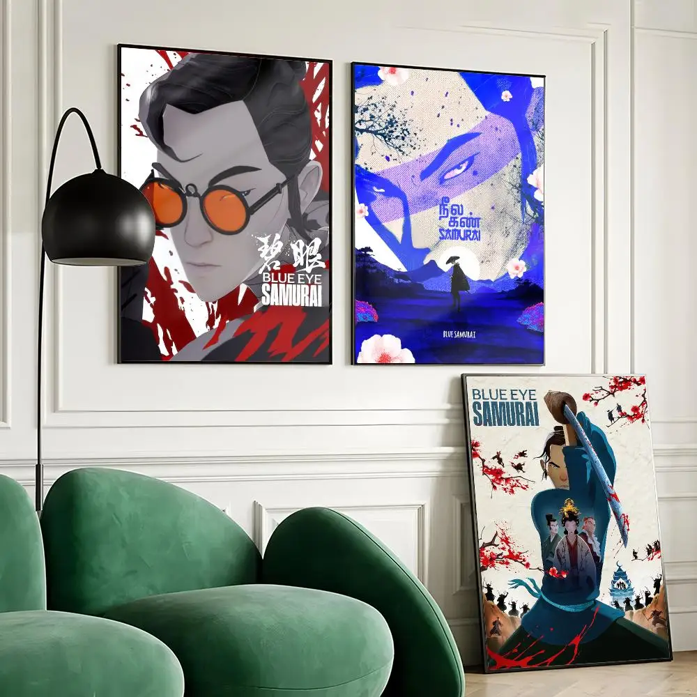B-Blue Eye Samurai Anime Poster Decorative Wall Art Stickers Mural Photo Print for Home Living Room Hallway Decor