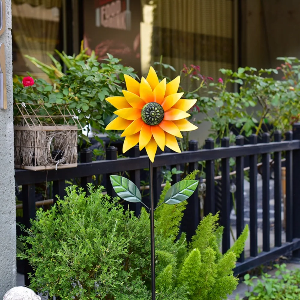 

New Simulated Sunflower Windmill Metal Rotating Standing Outdoor Garden Windmill Lawn Kids Toy Colored Flower Pinwheel