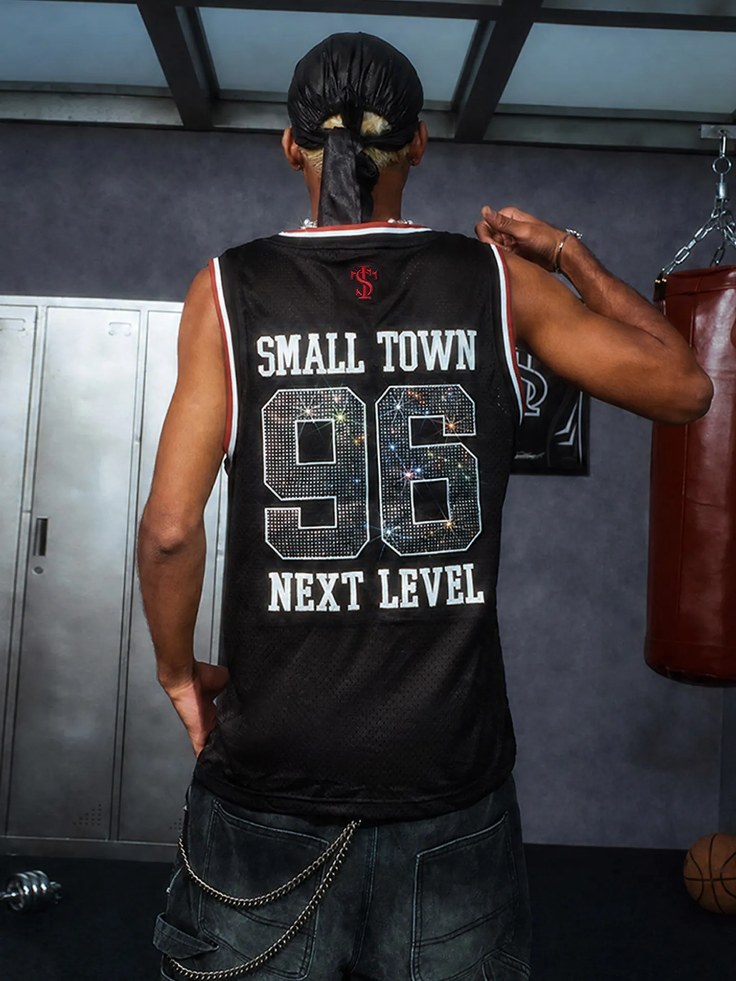 STK SmallTownKid American Series Basketball Vest Breathable Hip Hop Sleeveless Sports Jersey Rhinestone Mesh Backless Top