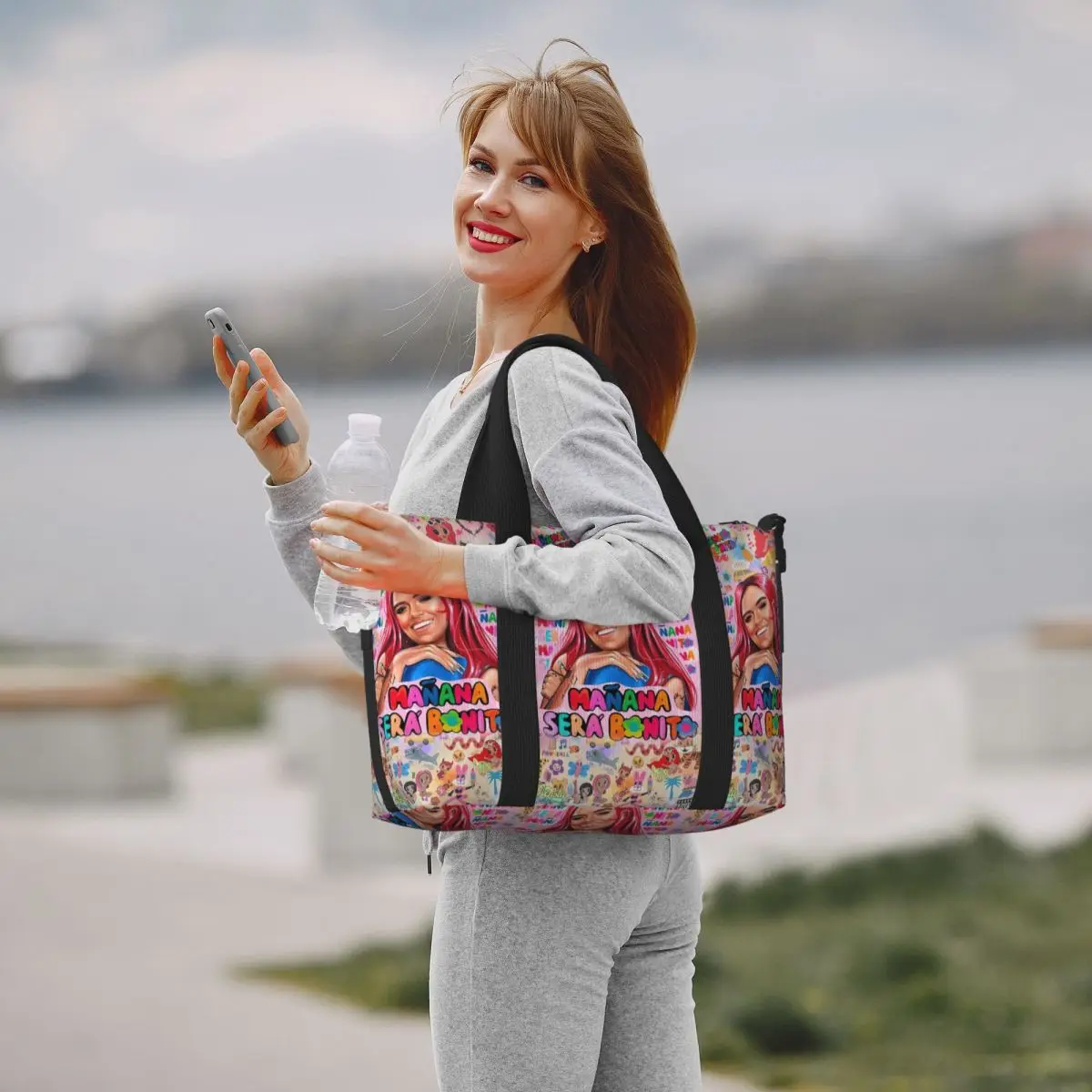 Borsa tote da spiaggia personalizzata Manana Sera Bonito Karol G Cantante colombiano per donna Borse da palestra da spiaggia con grande scomparto per cantante colombiana