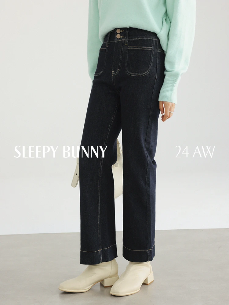 

Trendy Contrast Stitch Jeans High Waist Slim Straight Pants Stretch Cropped Denim Trousers Petite Women Autumn Casual Outfits