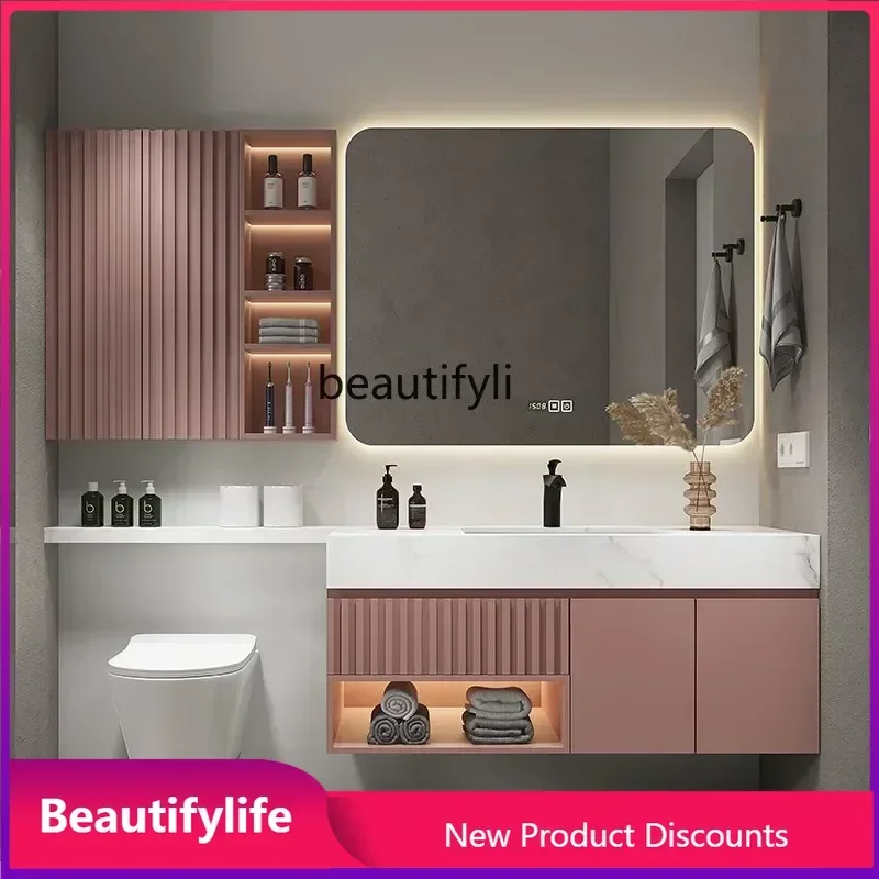 

xxToilet Toilet Extension Light Luxury Solid Wood Bathroom Cabinet Combination Stone Plate Table Top Wash Basin