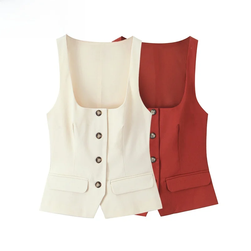 

ZBZR Spring New Women's Faion irt Square Collar Svel Button Decorated Ele Top Commute Sle Slim Fit Polyester ...