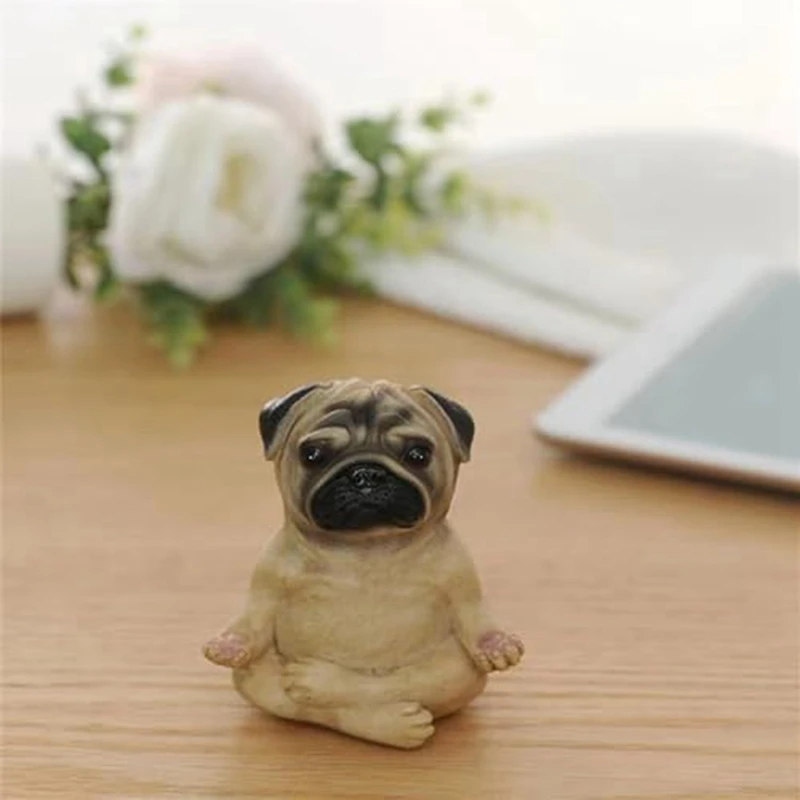 2 Piece Pug Statue Home Decor,Yoga Sitting Pug Puppy Figurine, Pug Puppy Partner Collectible Dog Statue, Mini Puppy Statue