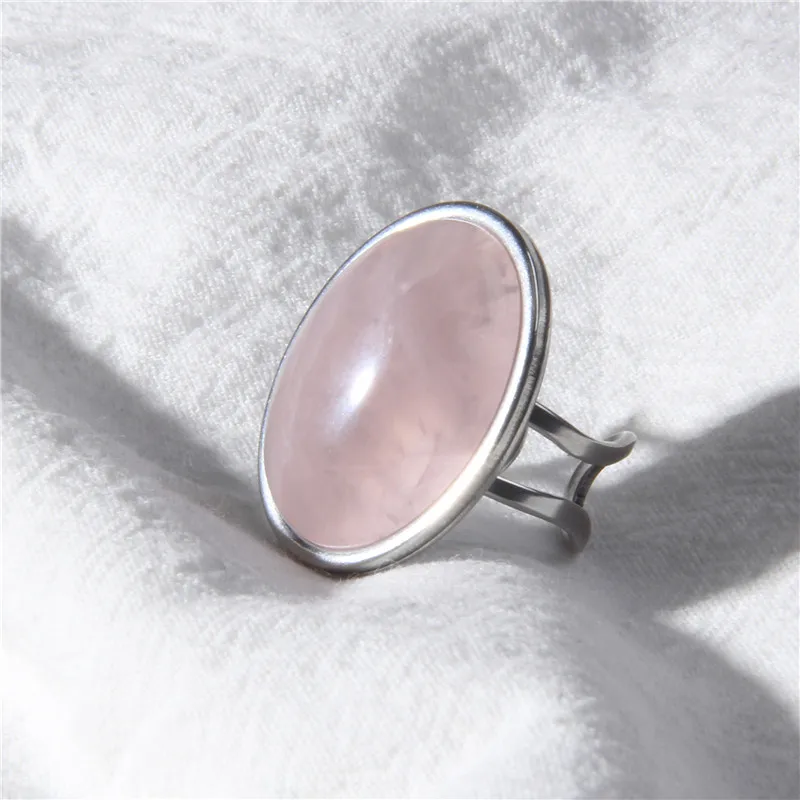 Natural Stone Ring for Women Vintage Silver Color Aventurine Stone Rings Big Cabochon Open Ring Adjustable Men Female Jewelry