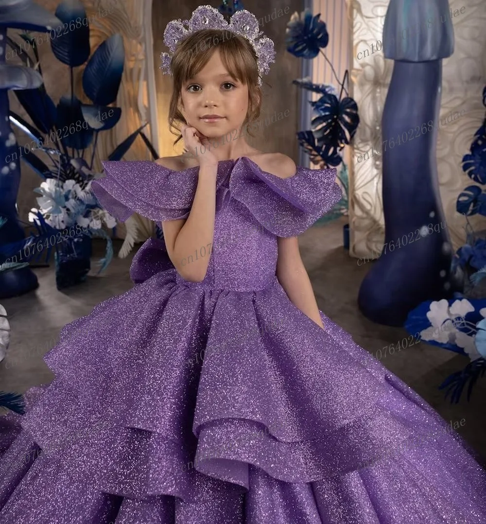 Robes à fleurs violettes pour filles, en Tulle, sans manches, pour fête de mariage, princesse, concours, bal de promo, première Communion, nouvelle collection