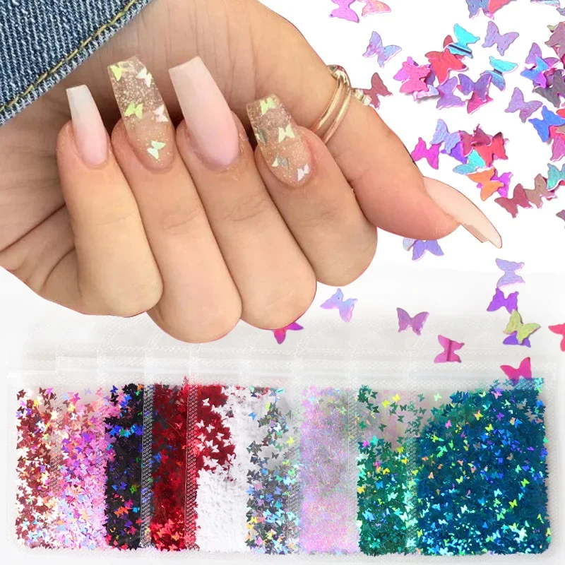 1pc Holographic Butterfly Heart Nail Art Glitter Micro Laser Star Flakes 3D Sequins Polish Manicure Nail Decoration