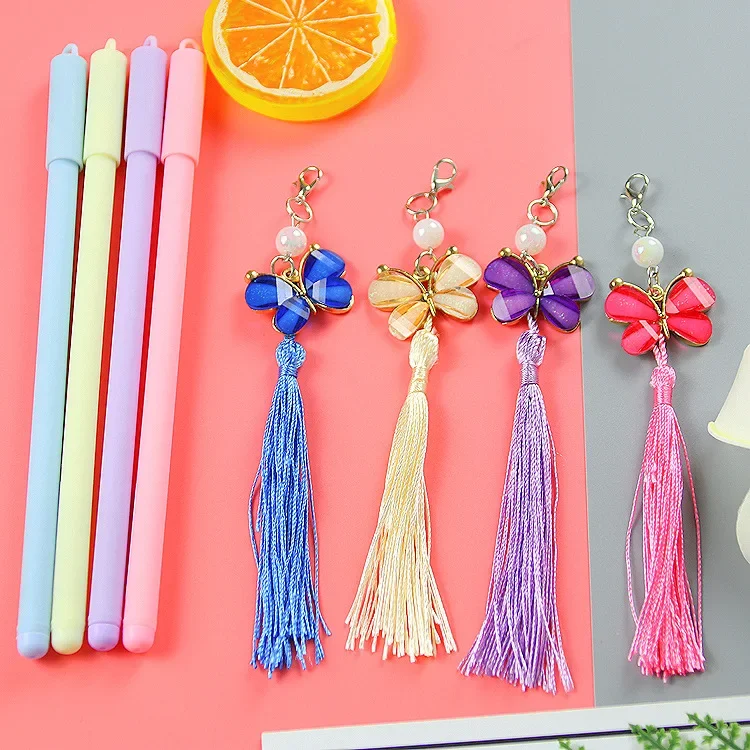 30PCS  Creative butterfly tassel pendant pen, high beauty stationery, student pendant, neutral pen, ins girl's heart water pen