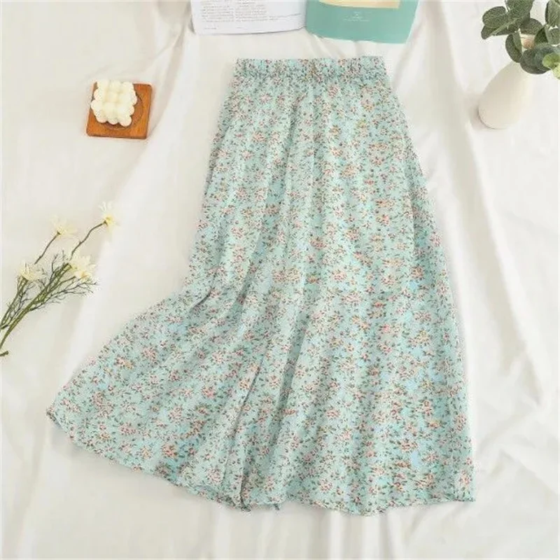 

Korean Retro Floral Midi Skirts for Women 2026 New Spring Summer Elegant High Waist Casual Mid Length Women's Skirts