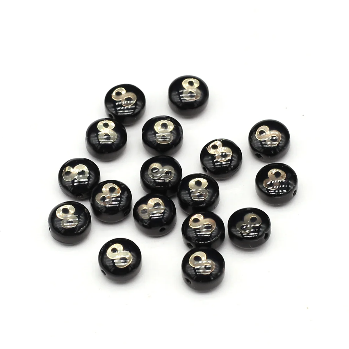 100 PCS/pack Natural Freshwater Shells DIY Round Black Digital Pattern Loose Decorative Beads Jewelry Making Necklace Bracelet