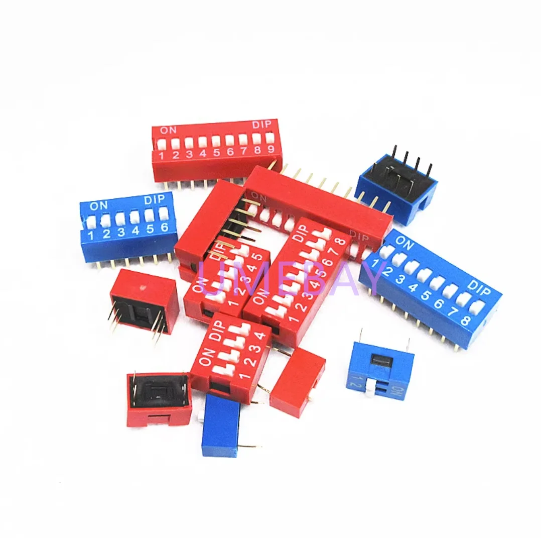20pcs  / integrated circuit，  Red blue 2.54MM dial switch DS-1/2/3/4/5/6/7/8/9/10/12 bit DIP direct plug flat dial