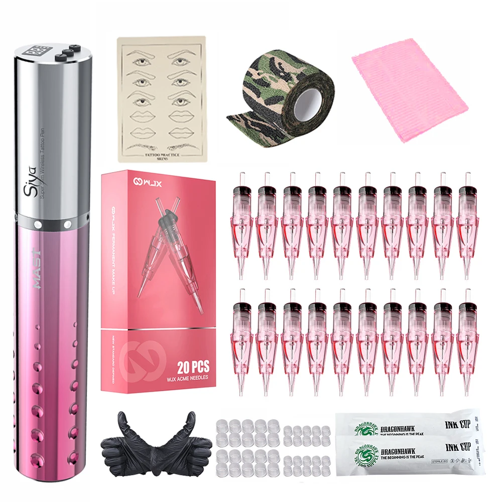 

Mast Tour Siya Tattoo Pen Kit Wireless Battery Permanent Makeup Machine LED Display WIth Noir WJX 1RL Cartridge Needles Supply