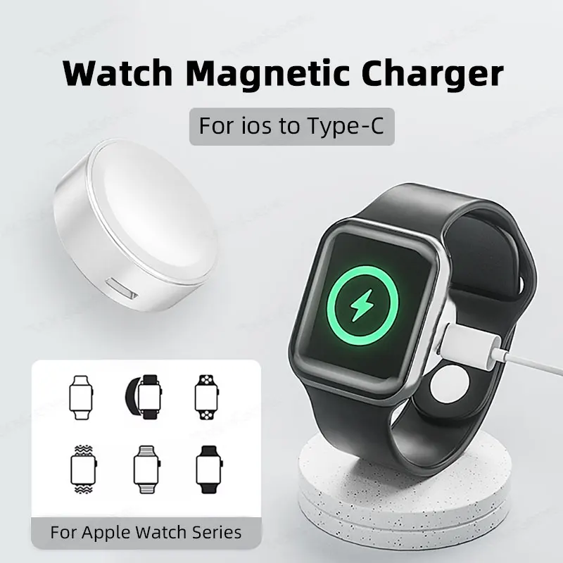 Magnetic Wireless Charger For Apple Watch Series S9 8 7 5 4 3 2 1 SE Charging Dock Station Portable For iOS or Type-C Charger