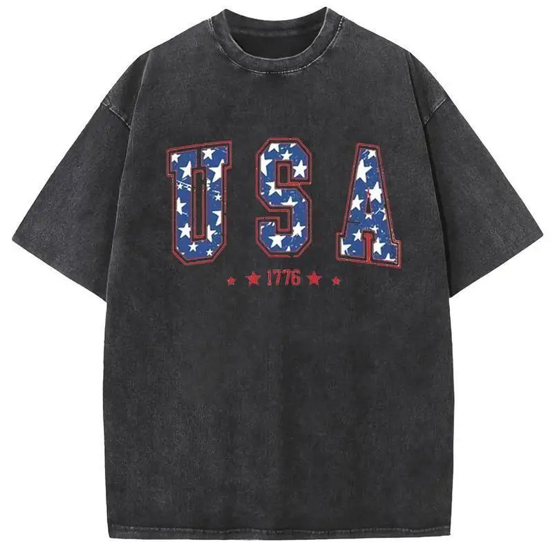 

"USA 1776 T Shirt Women Oversized Vintage Patriotic Graphic Tee American Flag Print Casual Streetwear 4th of July Outfit"