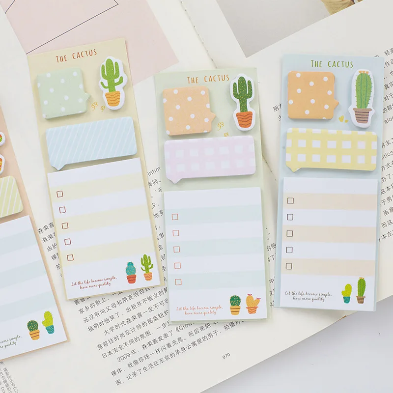 30 Sheets/Set Mini Cactus Memo Pad N Times Adhesive Notepad Notes Paper School Office Daily Planning Stationery Supplies