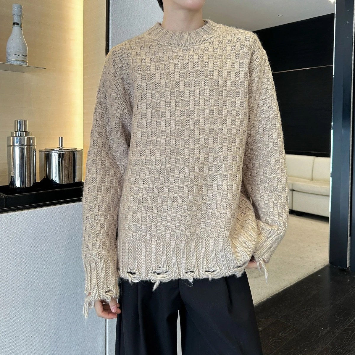 

Американский трикотаж большого размера, мужской зимний повседневный свободный свитер для пар, однотонный свитер, молодежный энергетический круглый Ne Long Sve