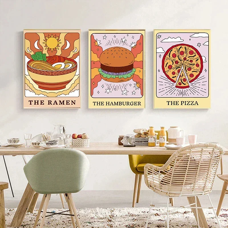 Tarot Card Beer Drink Taco Pizza Hamburger Poster Print Wall Art Pictures Canvas Painting Living Room Restaurant Home Decor Gift
