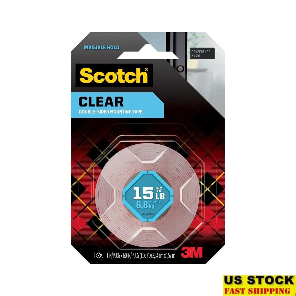 شريط تثبيت شفاف مزدوج الجوانب 1 بوصة × 60 بوصة لاصق قوي بلاط زجاجي عمل فني معدني للاستخدام الداخلي سهل الاستخدام
