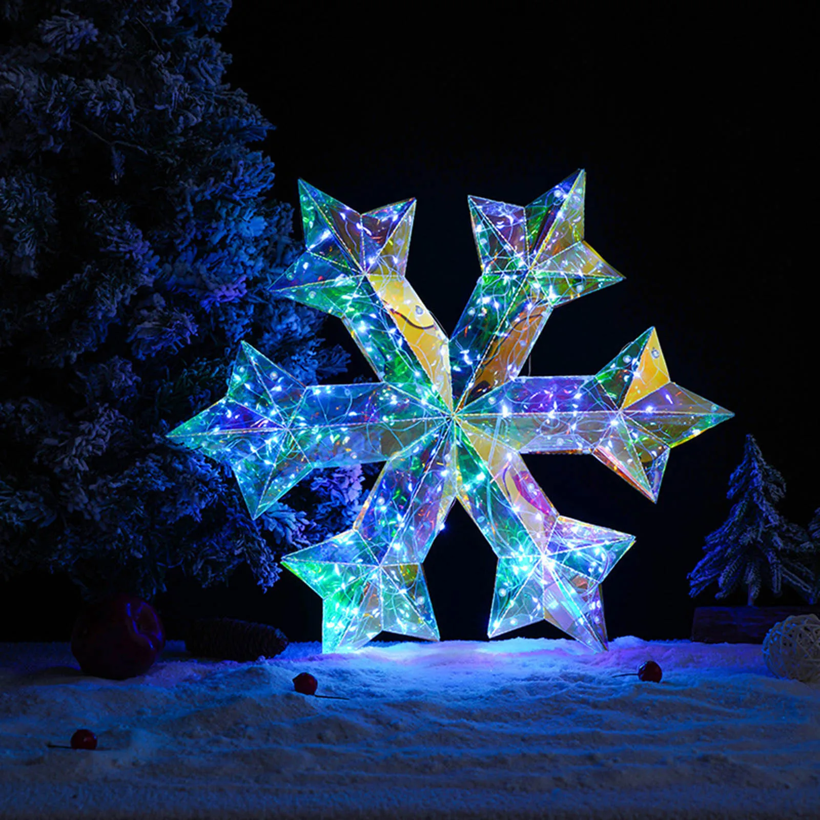 

Sale Christmas Tree Pendant Illusory Luminous Snowflake Lamp Decoration Outdoor Garden Window Festive Atmosphere Drop Ornaments