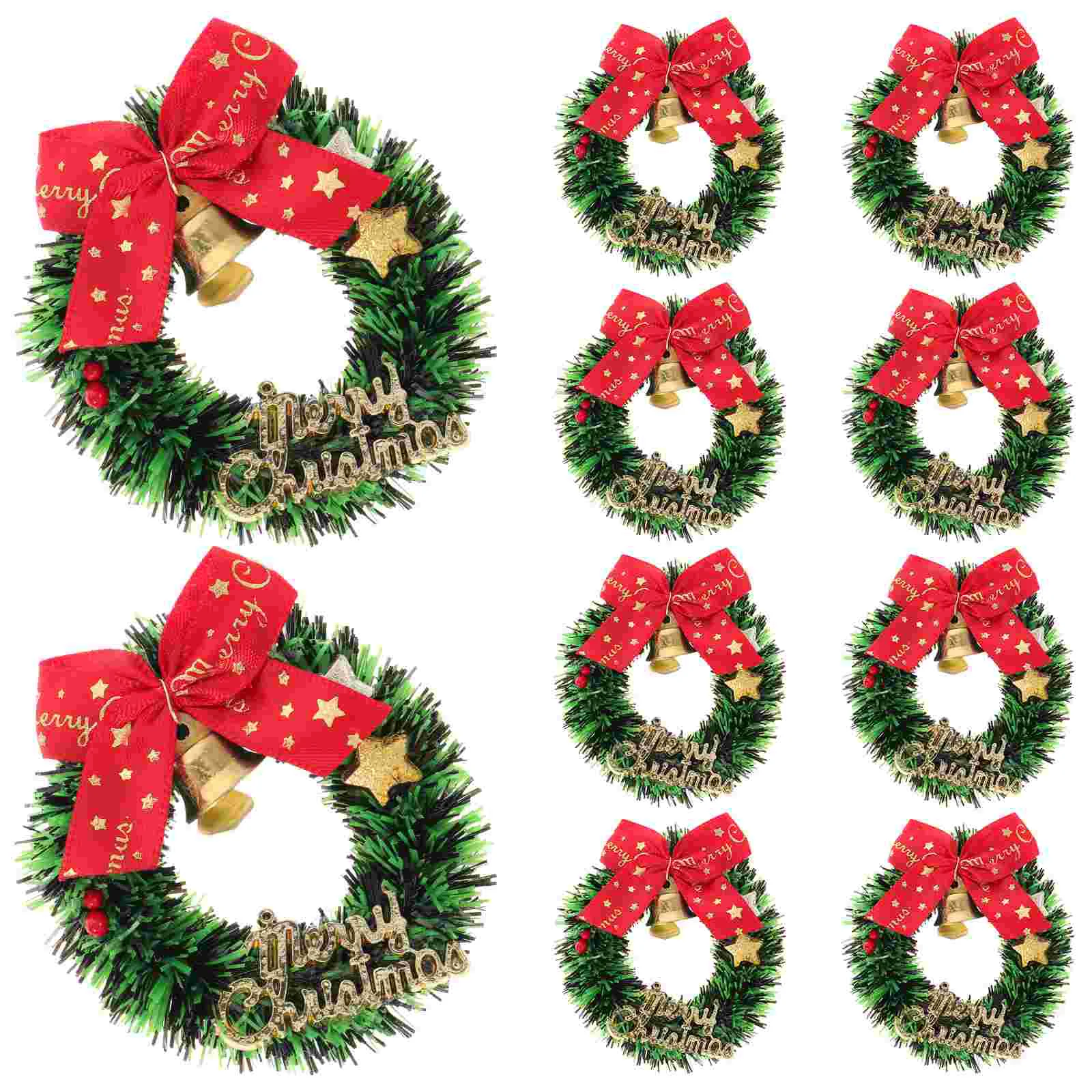 

10 Pcs Christmas Wreath Garland Pendants Artificial Tree Metallic Line Toy Hanging Miniature Plastic Wreaths