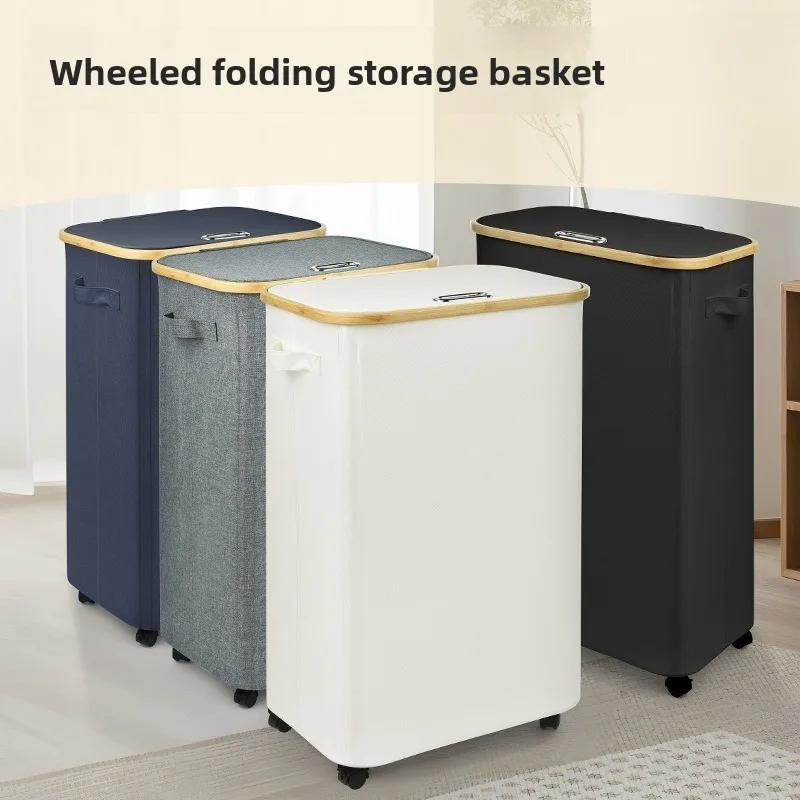 

Extra Large Laundry Hamper - Wheeled Foldable Bamboo Frame Basket, Fabric Clothes Organizer for Bedroom/Bathroom storage basket