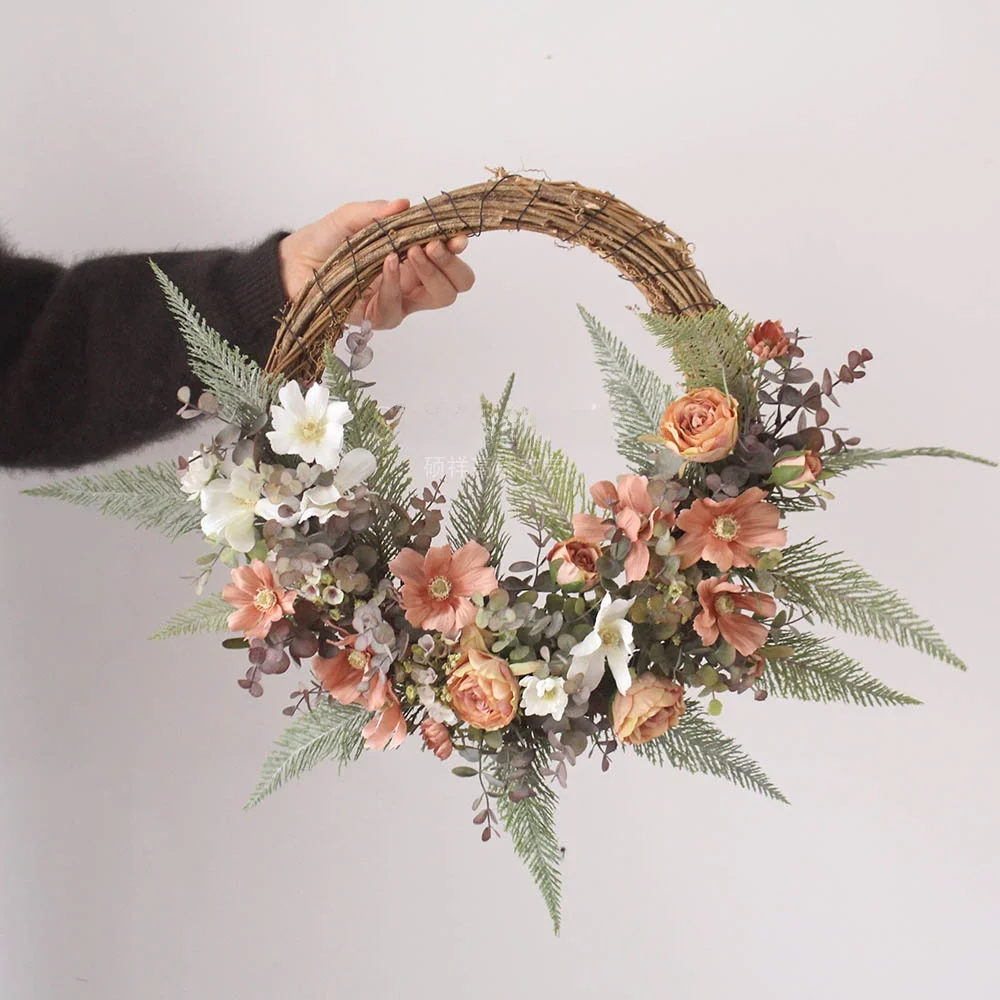 

Retro Rose And asta Daisy Combination Artificial Flowers Creative Wall Hanging Home Decor Faux Plant Bouquet Door Decoration