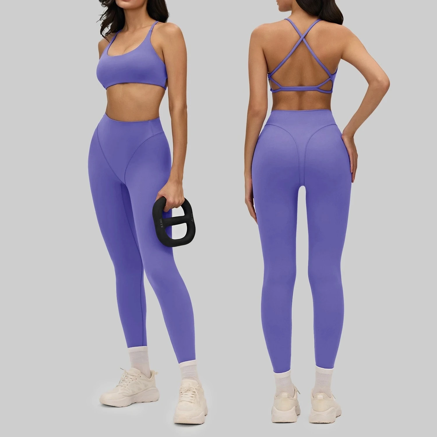 C*B Women Cross Back Sports Bra High Waist Butt Lift Leggings Naked Feel Yoga Pilates Gym Running Fitness Workout Activewear
