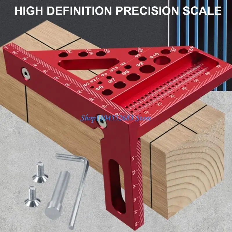 

Y6GD Carpenter Square Aluminum Miter Triangles Hole Ruler Woodworking Square Protractor