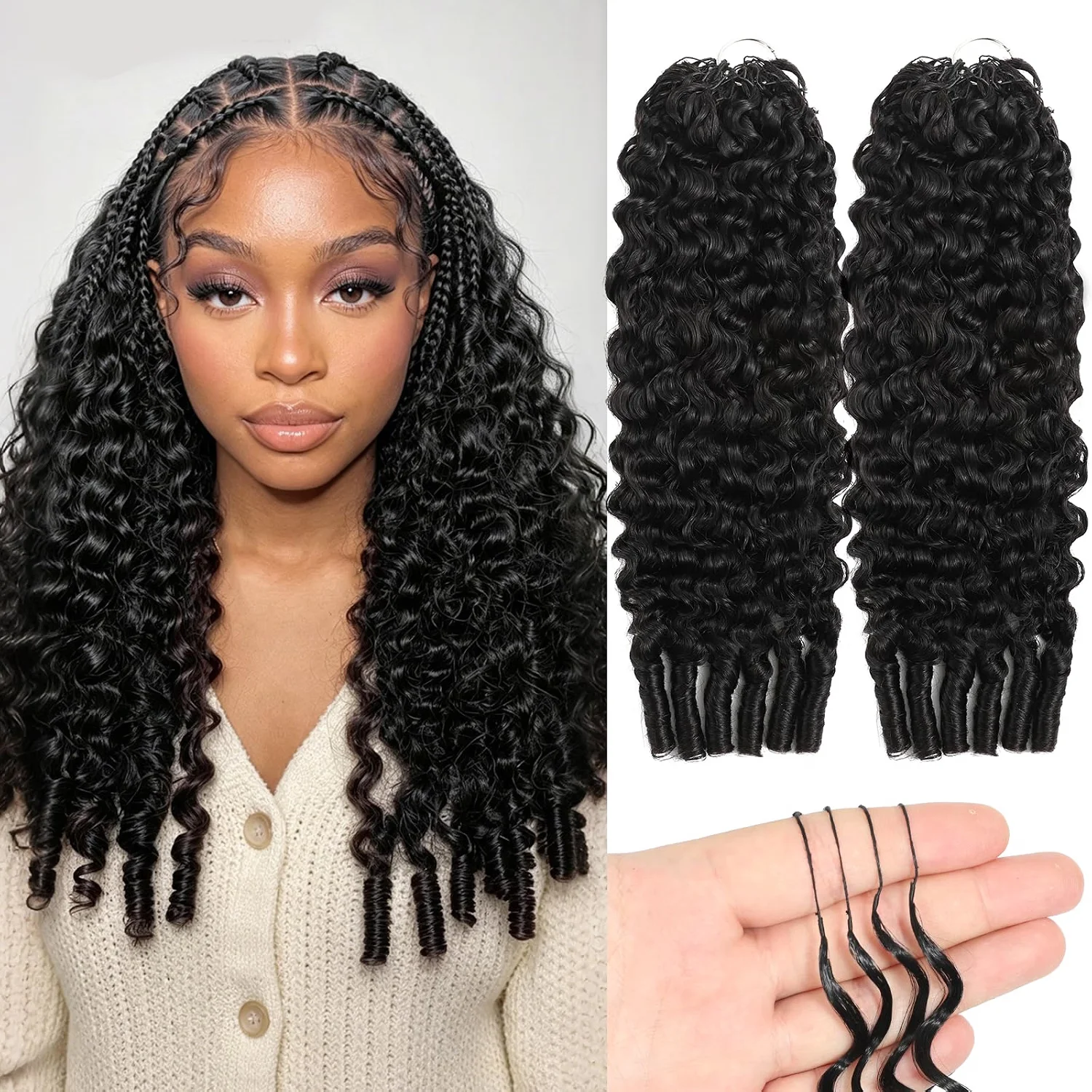 Burmese Curly Crochet 100% Human Hair Extensions Knotless Pre-Separated Feather Crochet Hair Reusable Invisible Braiding Hair