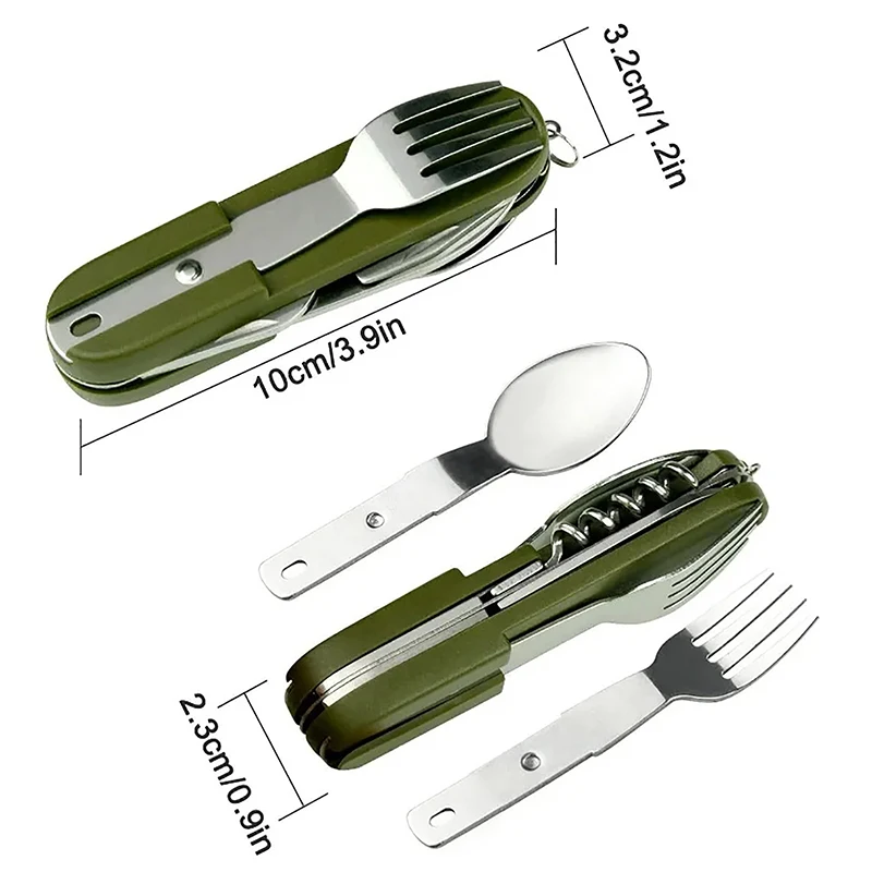 7-in-1 multifunktionales Outdoor-Geschirr, Überlebenswerkzeuge, Edelstahl, faltbar, Gabel, Löffel, Messer, Picknick, Camping, Geschirr