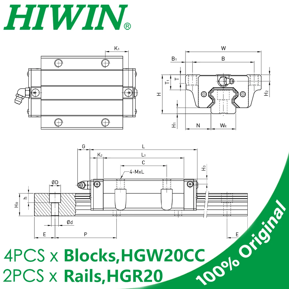 Imagem -04 - Hiwin-trilho de Guia Linear Corrediça de Transporte Roteador Cnc Hgr20 200 mm 300 mm 400 mm 500 mm 600 mm 700 mm 800 mm 900 mm 1000 mm 1100 mm 1200 mm 1500 mm Original