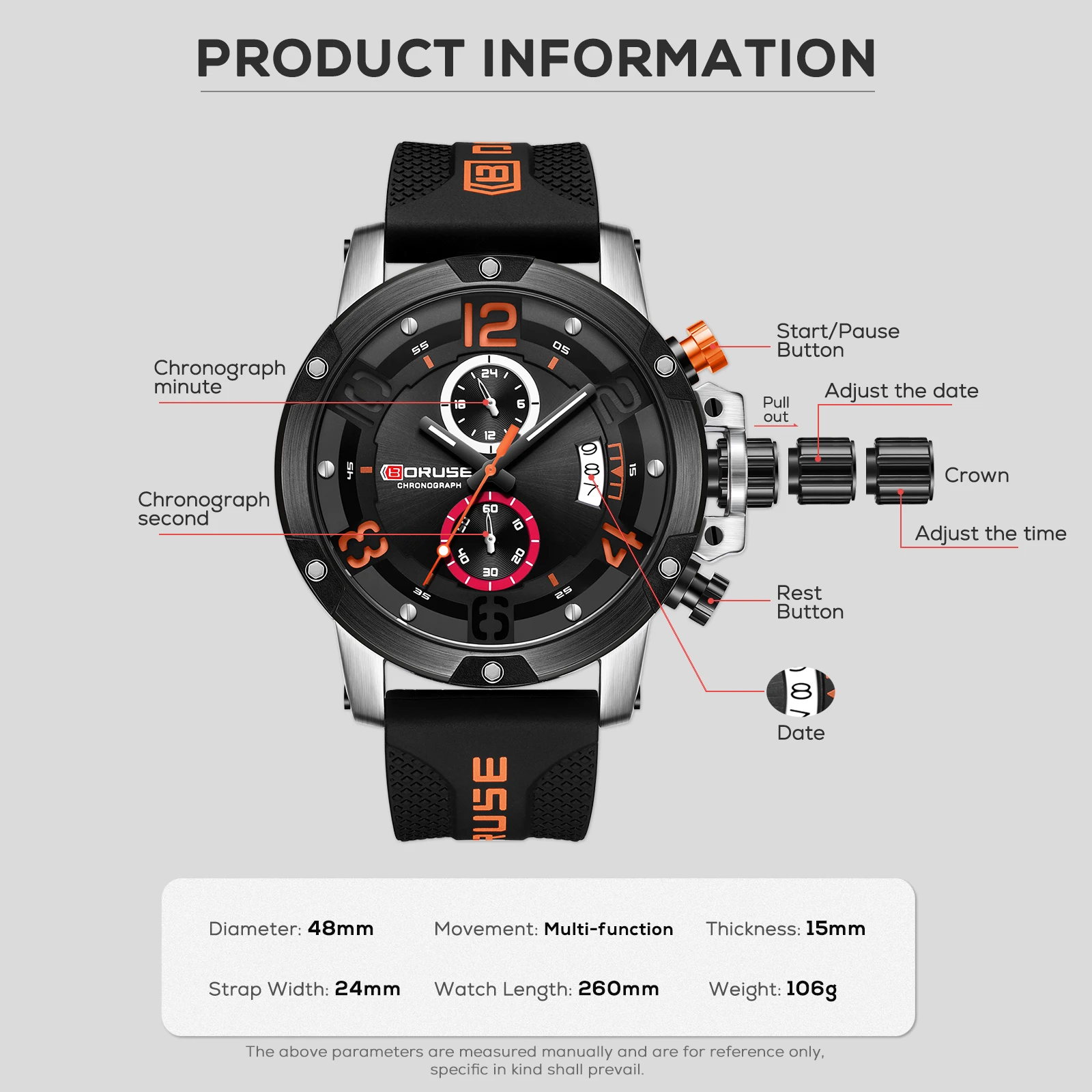 BORUSE Design Mens Quartz Wristwatches Brand Luxury Wristwatch Men Automatic Time Watches for Men Waterproof Luminous Clock