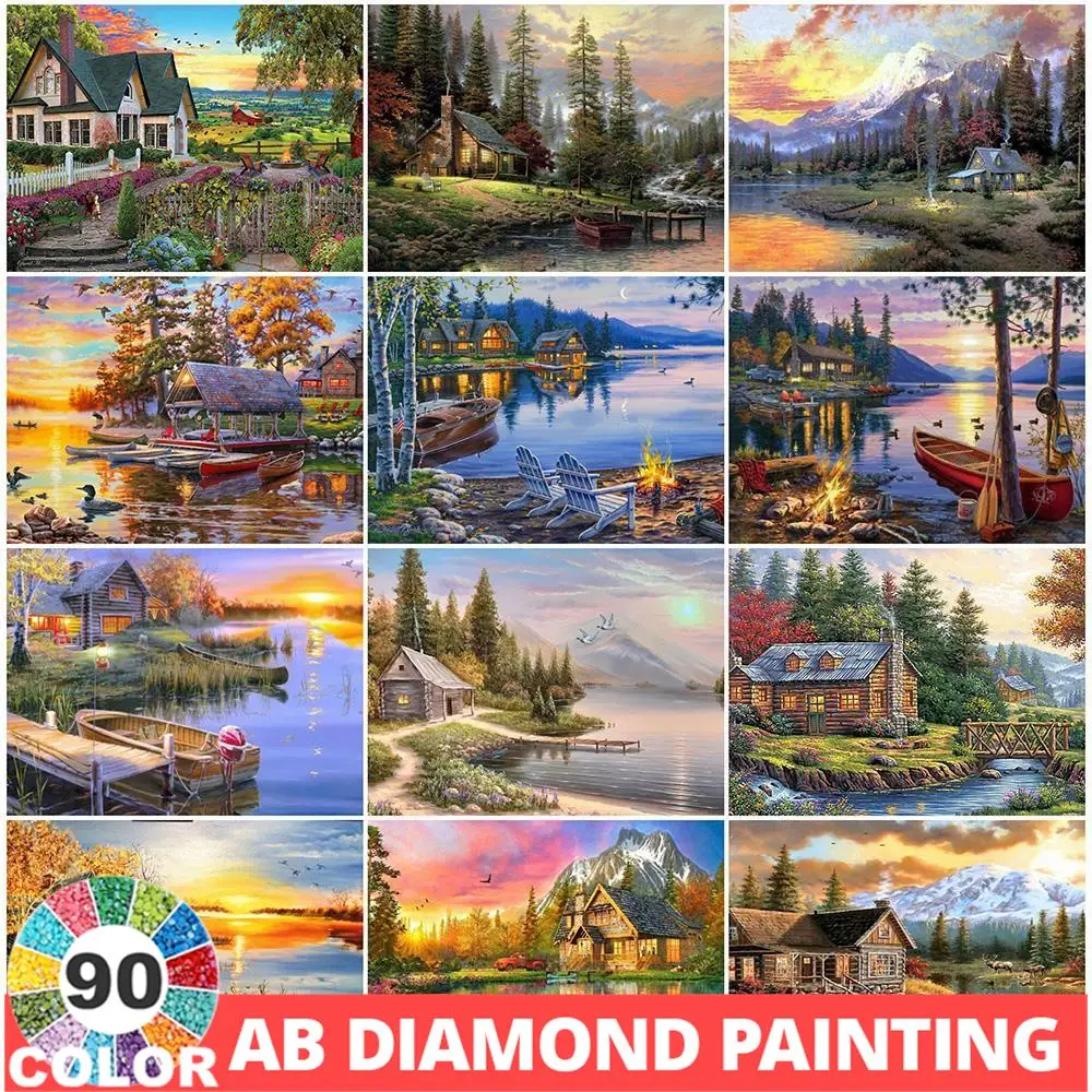 AB 90 Colors Diamond Painting 5D DIY House Embroidery SunArt Set Picture Of Landscape Home Decor Full Drill Wall Stickers