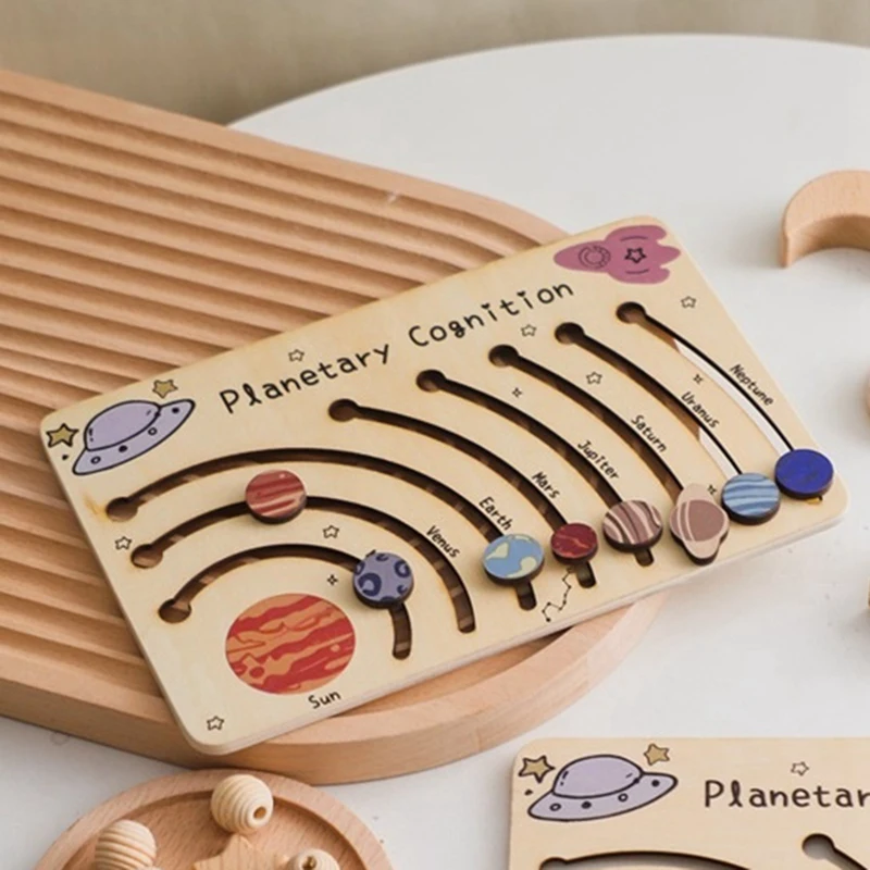 Wooden Cognition Plate Movable Orbital Wooden Galaxy Cognition Playboard Learning Interactive Game Toys, Durable