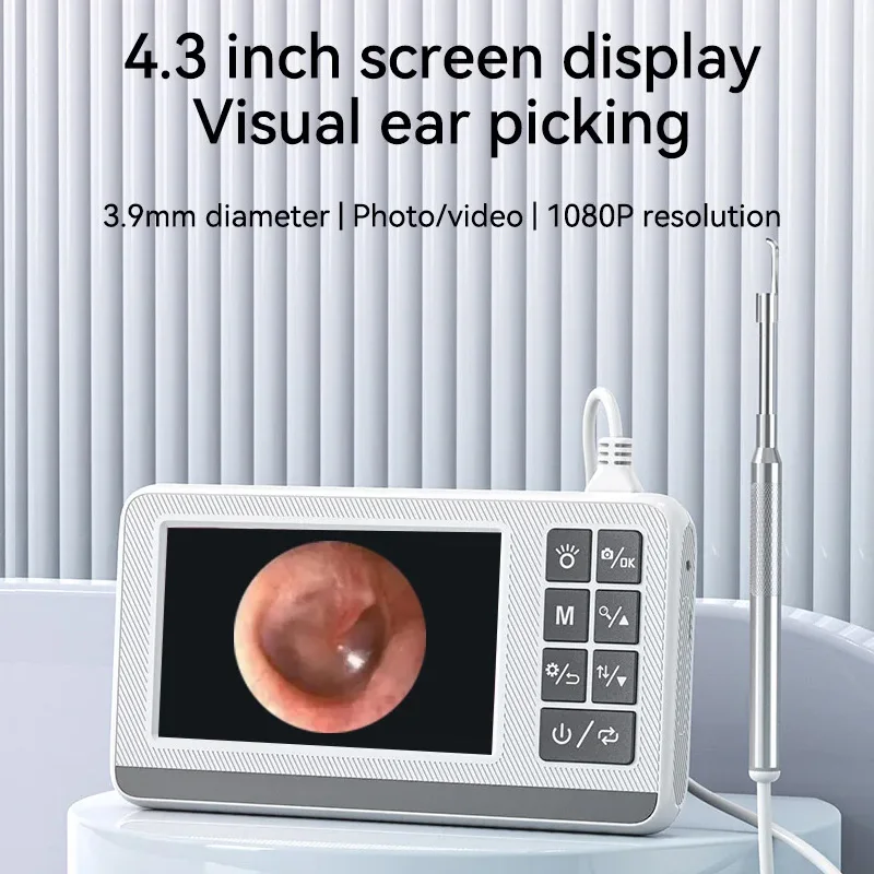 3.9mm Digital Otoscope HD 1080P Ultra-Clear View Cleaning Ear Scope Cameras with 4.3inch ips Screen Ear Wax Removal Tool