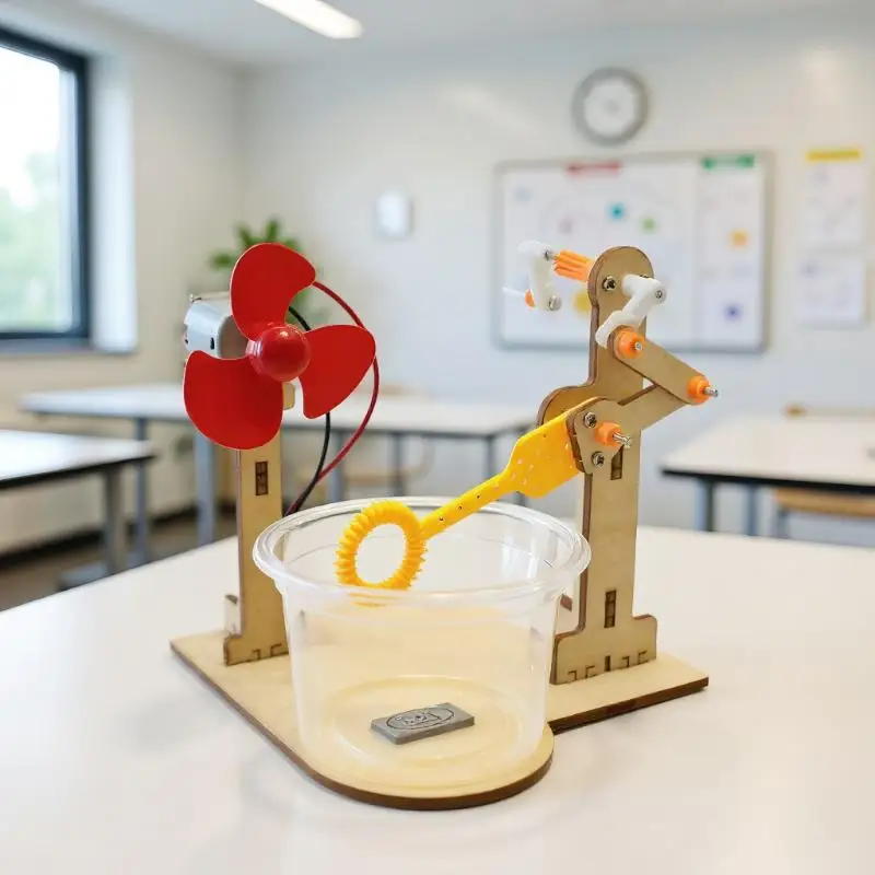 1 مجموعة ألعاب التعلم المبكر التكنولوجيا خشبية DIY اليد مكرنك آلة فقاعة لعبة للأطفال العلوم تجربة وسائل تعليمية #3