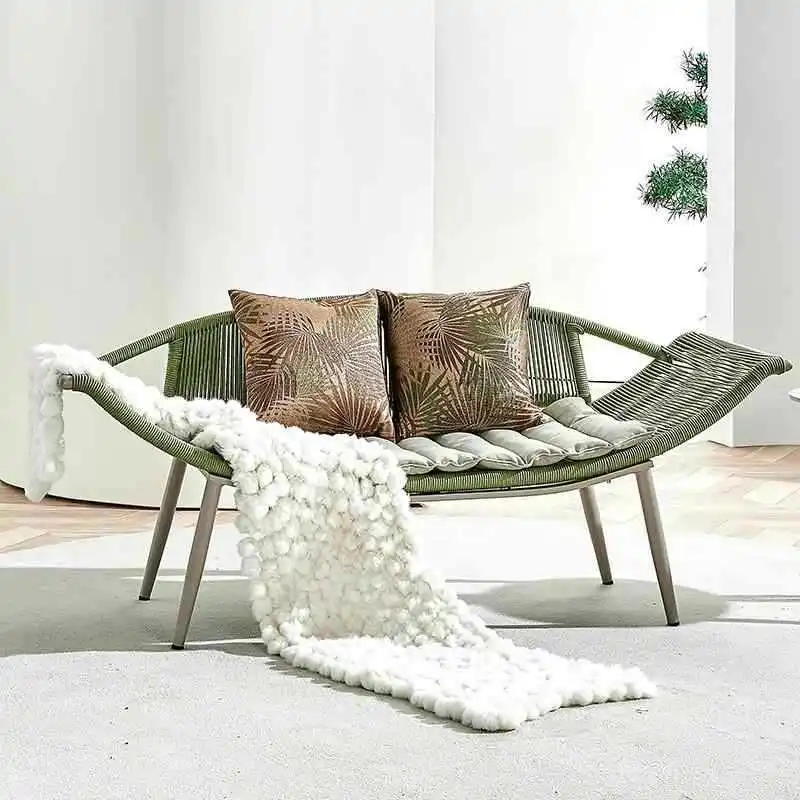 `Outdoor Rattan Sofa Set Waterproof 2-Seater Garden Sunroom Courtyard Balcony Homestay Leisure Wicker Lounge Chair Furniture`