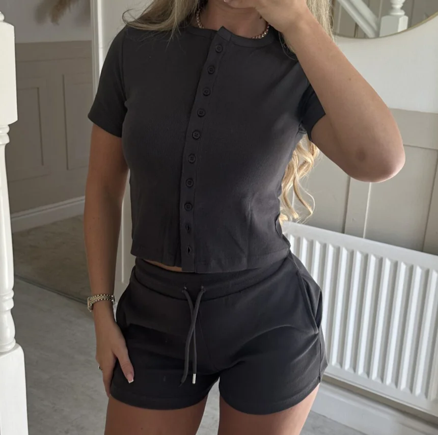 

Women's Casual Button T-Shirt & Shorts Two-Piece Set Female Daily Clothing Summer New Style Women Fashion Short Pants Outfits