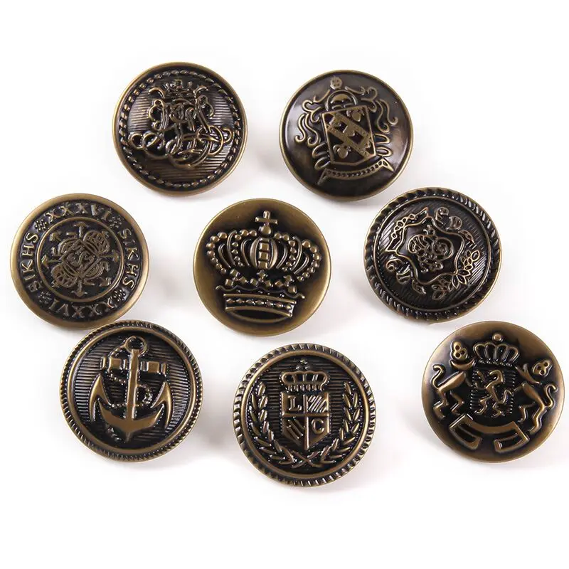 10pcs/lot 15/20/25mm Metal Vintage Coat Suit Uniform Button Retro Copper Buttons Round Shank button DIY Sewing Ornaments