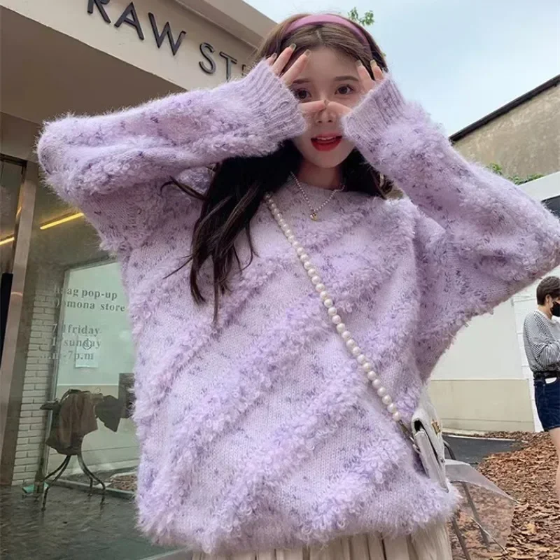 Gentle Sweaters Women Knitted Fluffy Loose Sweet Outwear Keep Warm Autumn Streetwear Tender Korean Style Pullover Fashion Design