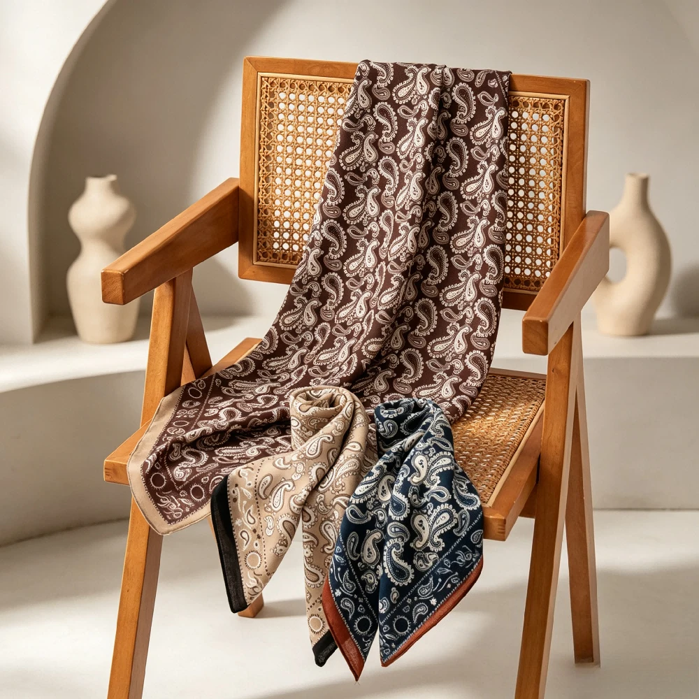 Herringbone Pattern Retro Cashew Print Silk Scarf Square Scarf Thin Silk Scarf Fashion Sense Headscarf Waist Decoration