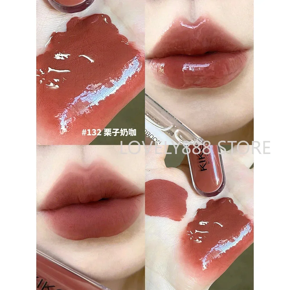 KIKO Double Head Make Up Lip Oil Lip Glaze Lipstick Mirror Gloss Top Coat Long-Lasting Transparent Lip Color Makeup Cosmetics