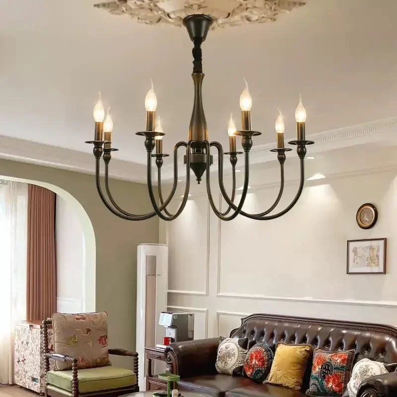 American Retro Candle Chandelier Bedroom Dining Room Study Country Style Bed and Breakfast Creative Atmosphere Wrought Iron