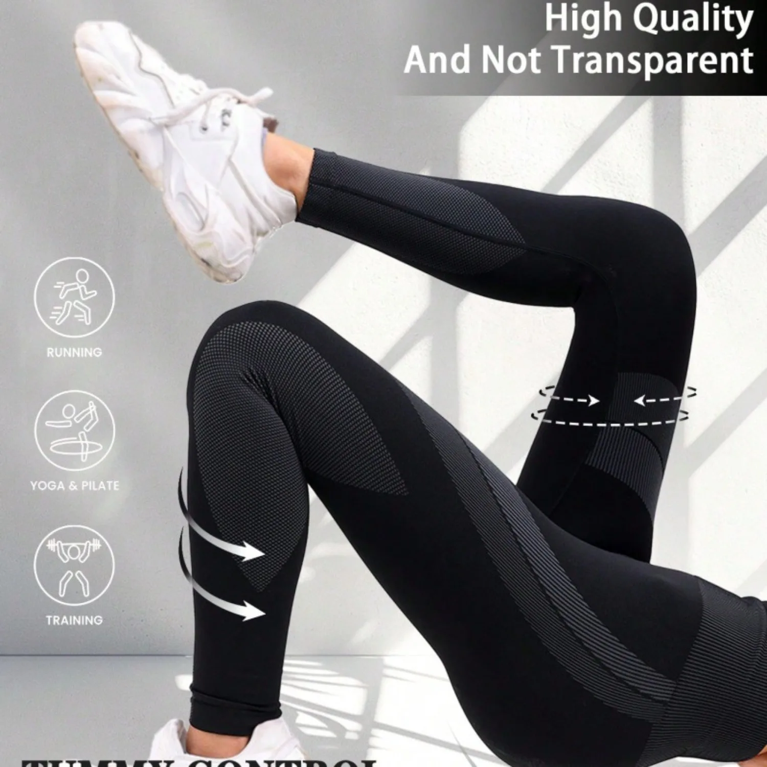 กางเกงโยคะผู้หญิงแบบไร้ตะเข็บ ลายทาง เอวสูง ยกสะโพก ผ้าถักแน่น สำหรับออกกำลังกาย ฟิตเนส โยคะ