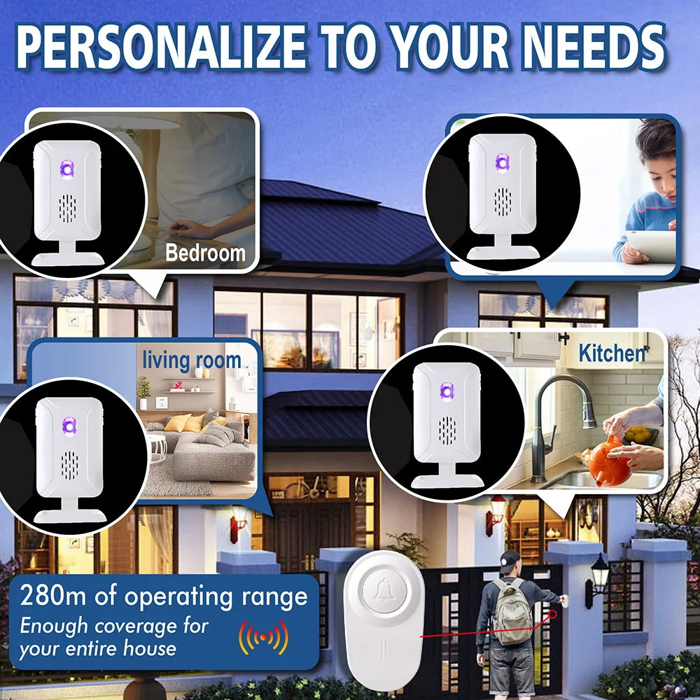 Wireless Range Caregiver Pager for Elderly 280M Distance Smart Call System Emergency Life Fall Alert Alarm Patient Senior Care