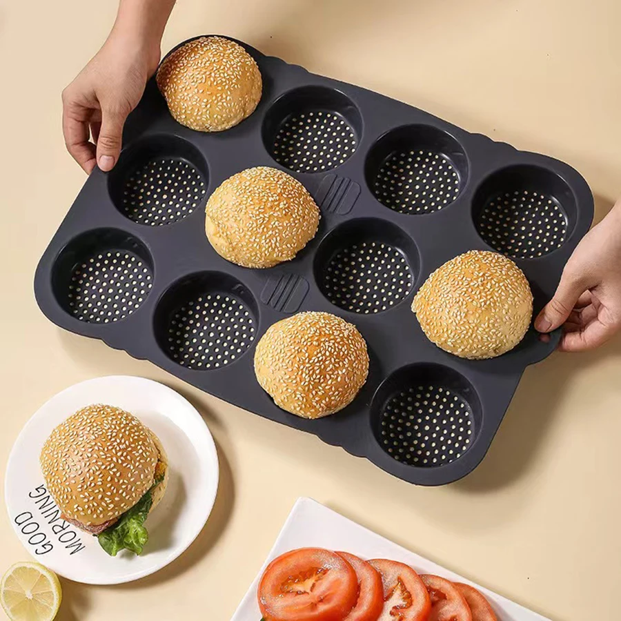 1PC Hamburger Bread mold 12-hole round French heat resistant easy-release toaster pan Kitchen use of baguette baking tools