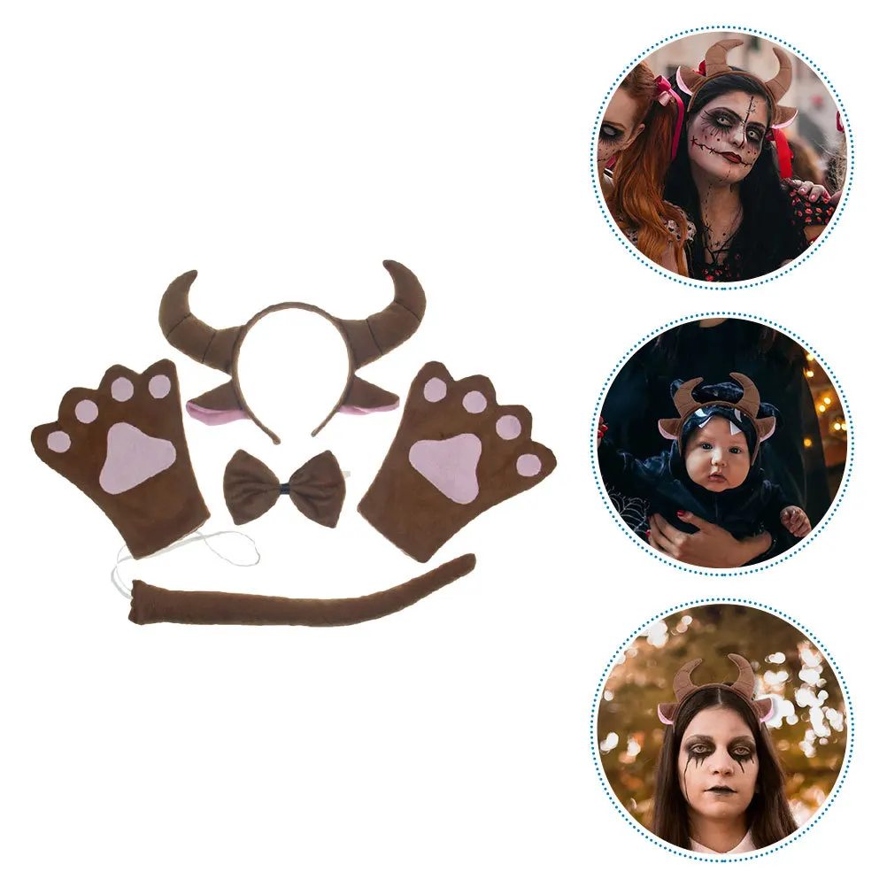 1 Satz Kopfbedeckung Tier Cosplay Kostüm Kinder Ochsenhorn Halloween Party Schwanzohren Ochsenhorn Kostüm Set Stirnband Zubehör
