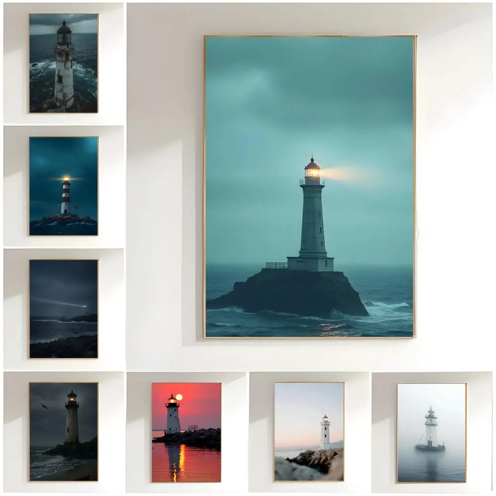 scenic illustration l-lighthouse Poster Classic Wall Art  Home Decor  Peel and Stick Unframed
