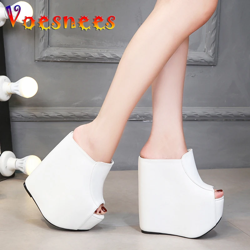 Slippers Women 2023 Sexy Super High Heel 18CM Thick Bottom Platform Sandals Silver white Inner Increase Ladies Shoes Slip On