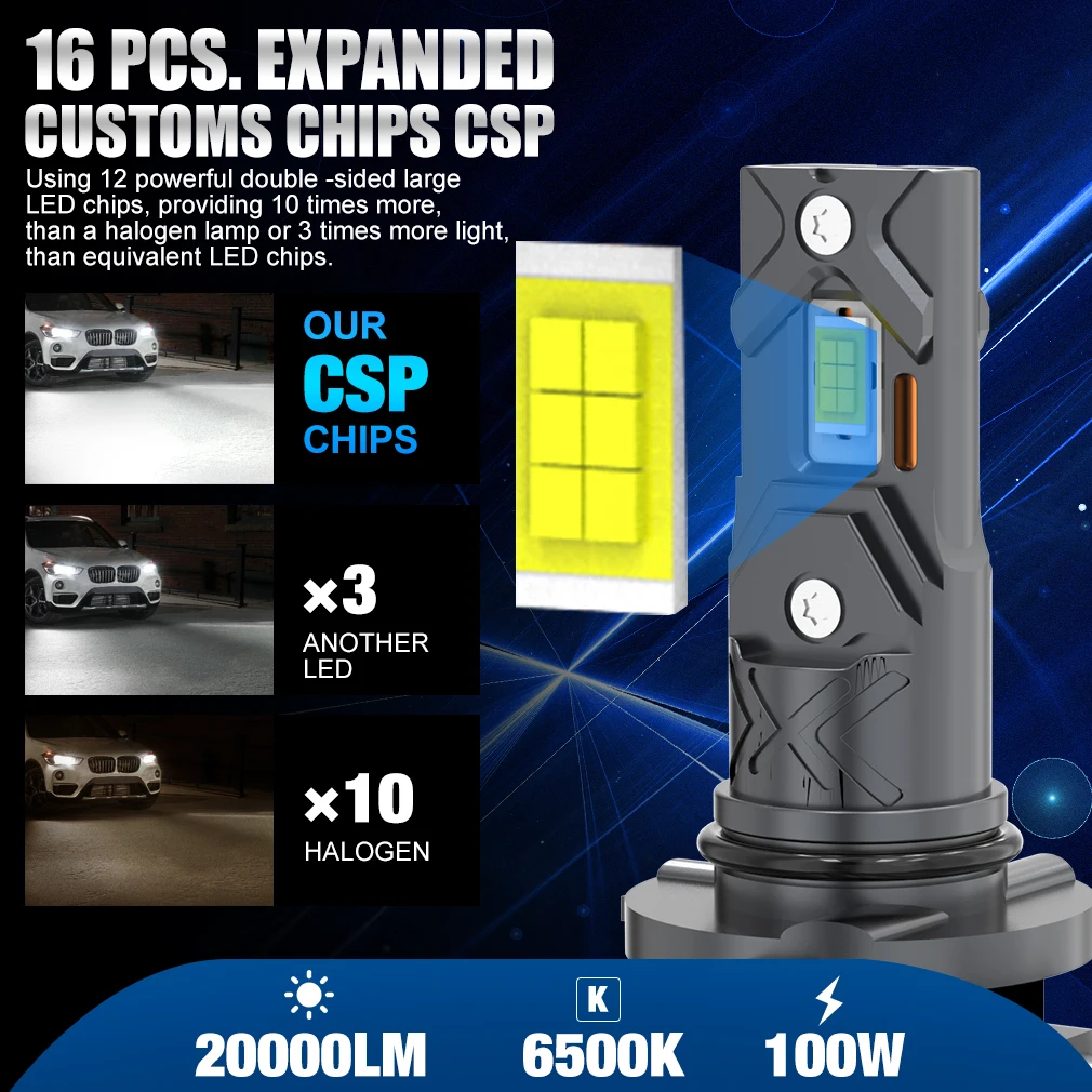 XSTORM 9005 LED Headlights Canbus H11 HB3 LED Lights Bulbs 100W 20000LM Car Fog Lights Auto Running Lamps ﻿6500K 12V